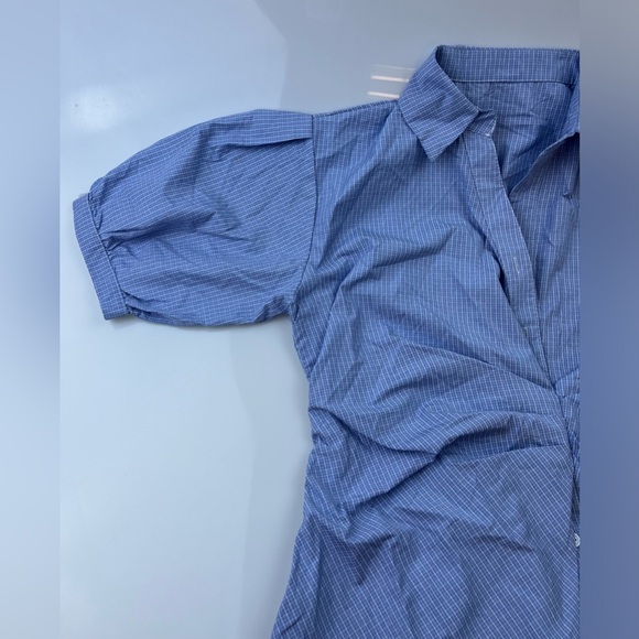 J. ING Light Sky Blue Pleat Detail Button Front Shirt Dress N214-12 - Picture 7 of 13